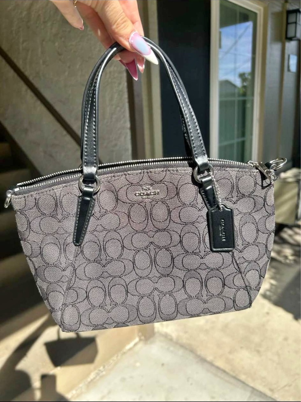 Coach Mini Satchel in Gray with Black Trim